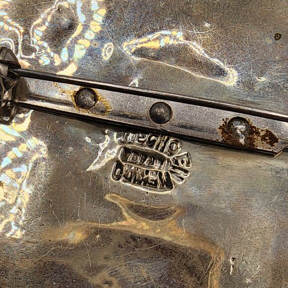 Vintage Mexican Alpaca Brooch Abalone Inlay Hecho en Mexico 1950s Eagle Design - Picture 2 of 6